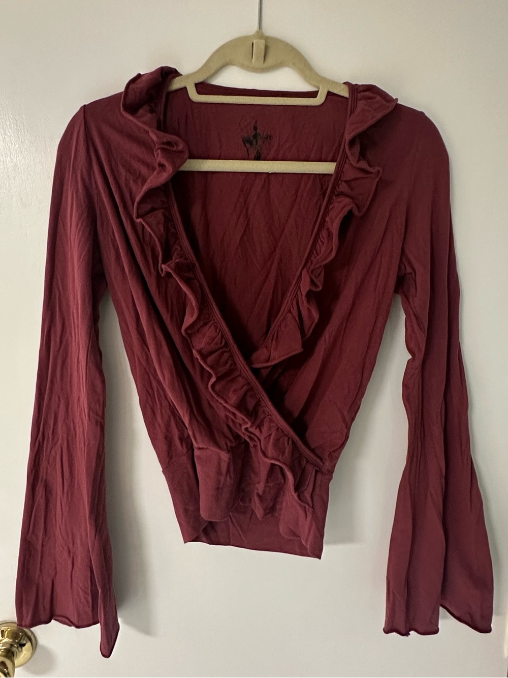 Nightcap Burgundy Ruffle Wrap Top